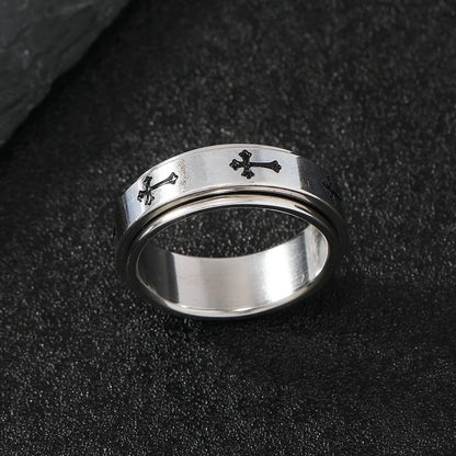Close up above view of the LuxCrux Rotatable Ring on a stone.